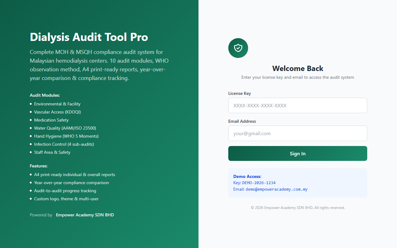 Dialysis Audit Tool Pro - MOH/MSQH Compliance